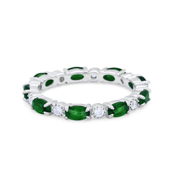 Full Eternity Band Oval Round Simulated Green Emerald CZ 925 Sterling Silver